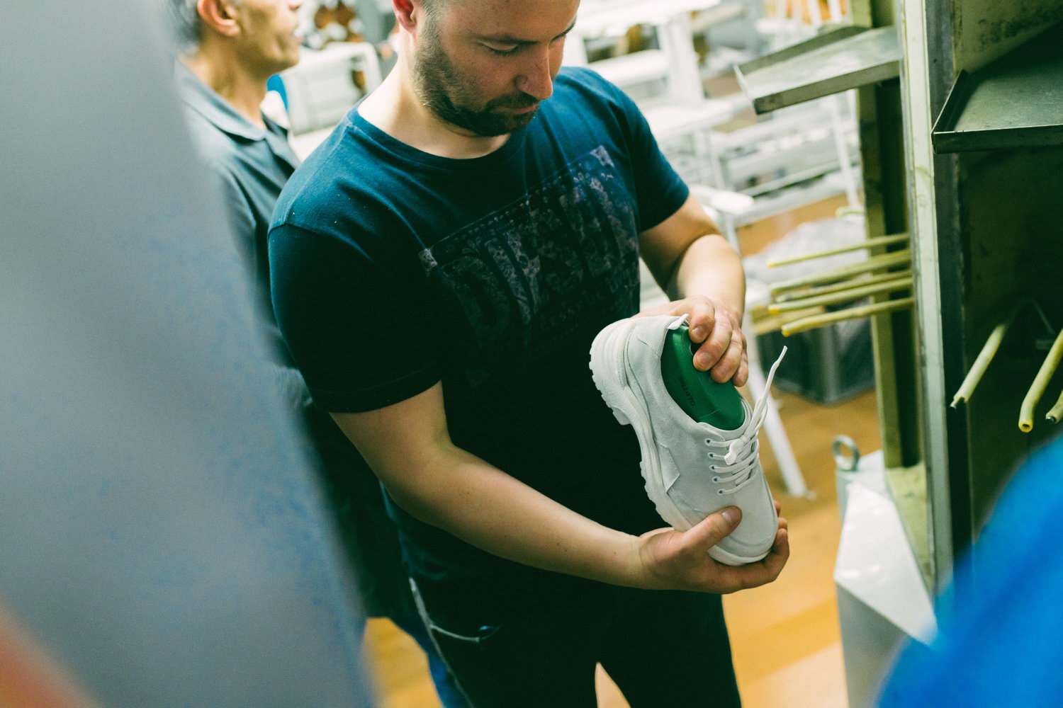 Inspecting shoes at the factory